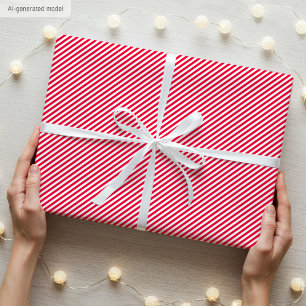 Papel De Presente Simples Elegante Estreito Padrão Vermelho Branco