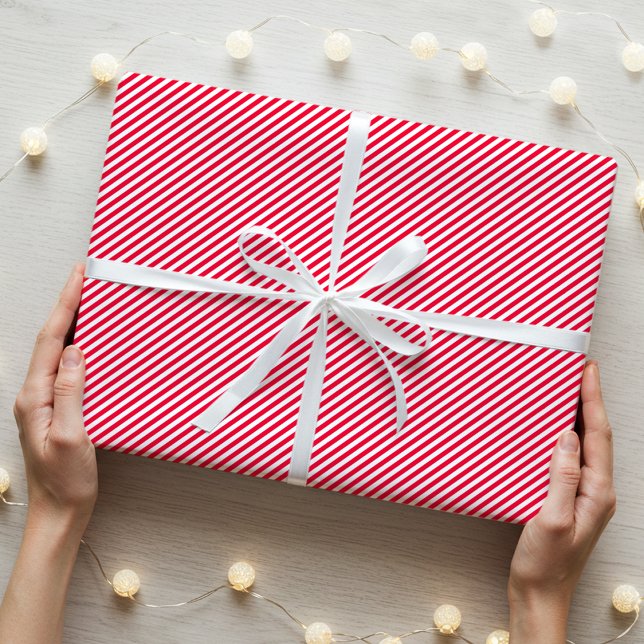 Papel De Presente Simples Elegante Estreito Padrão Vermelho Branco (Criador carregado)
