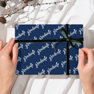 Papel De Presente Simples Festa de Graduação Azul e Branco para Grad