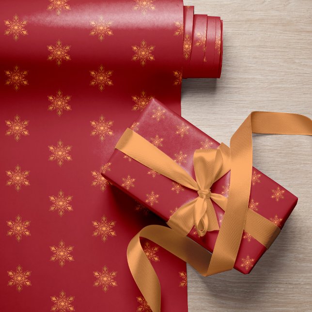 Papel De Presente Simples flocos de neve de ouro elegante vermelho N (Criador carregado)