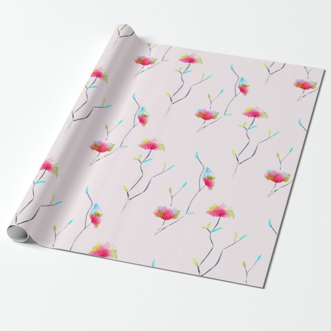 Papel De Presente Simples floral japonês inspirado em rosa abstrato (Desenrolado)