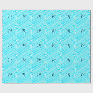 Papel De Presente simples linhas de aquarela azul adicione seu monog