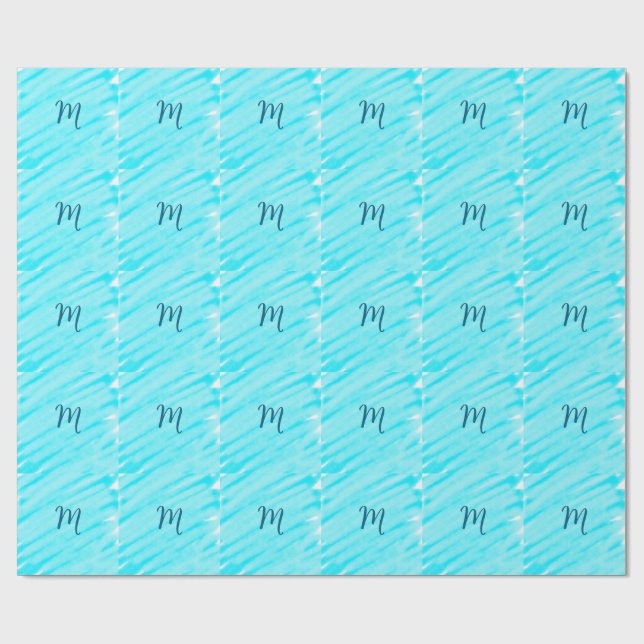 Papel De Presente simples linhas de aquarela azul adicione seu monog (Aberto)