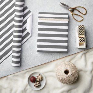 Papel De Presente Simples Listras Cinza e Branco Minimalista Moderna