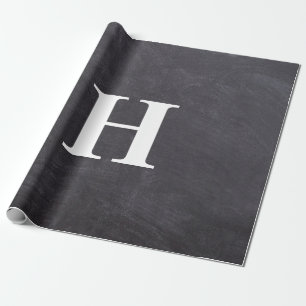 Papel De Presente Simples Monograma Branco de Cinzas Elegantes