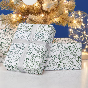 Papel De Presente Simples Natal Moderno Holly Verde Deixa Yule