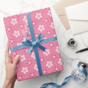 Papel De Presente simples padrão floral sólido rosa retrofluxo peque