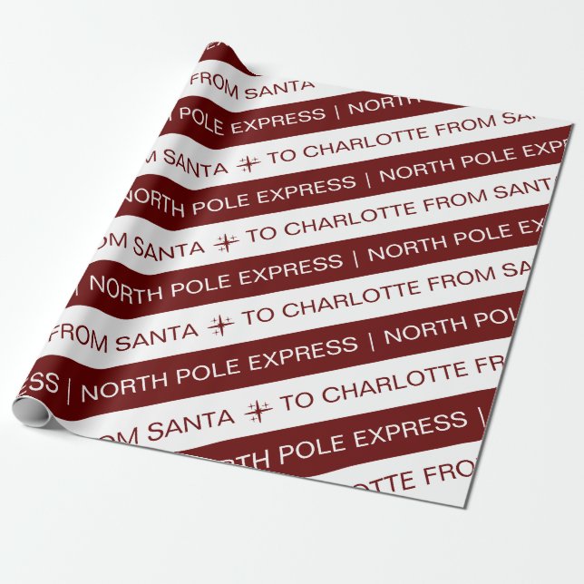 Papel De Presente Simples Polo Norte Expresso Vermelho Nome Branco N (Desenrolado)