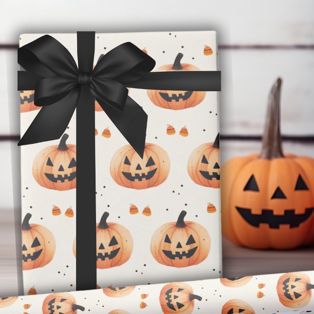Papel De Presente Simplesmente Encantador, Jack-O-Lantern, Padrão Ha (Classic Vintage Autumn Blue and Orange Plaid Wrapping Paper)