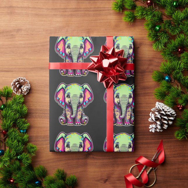 Papel De Presente Simulação digital do lindo bebê elefante (Presente de Natal)