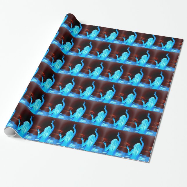 Papel De Presente sinal azul de paz acenando garotas hippie (Desenrolado)
