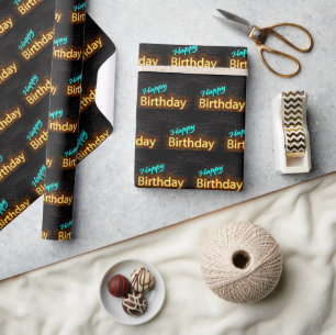 Papel De Presente Sinal de Aniversário Feliz em Neon sobre Tijolo