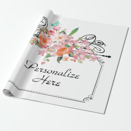 Papel De Presente Sinal de enforcamento floral vitoriano branco rosa