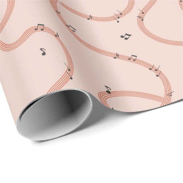 Papel De Presente Sinal de Notas Musicais adicional Rosa (Ponta do rolo)