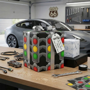 Papel De Presente Sinal de Trânsito Luz Vermelha Amarela Verde