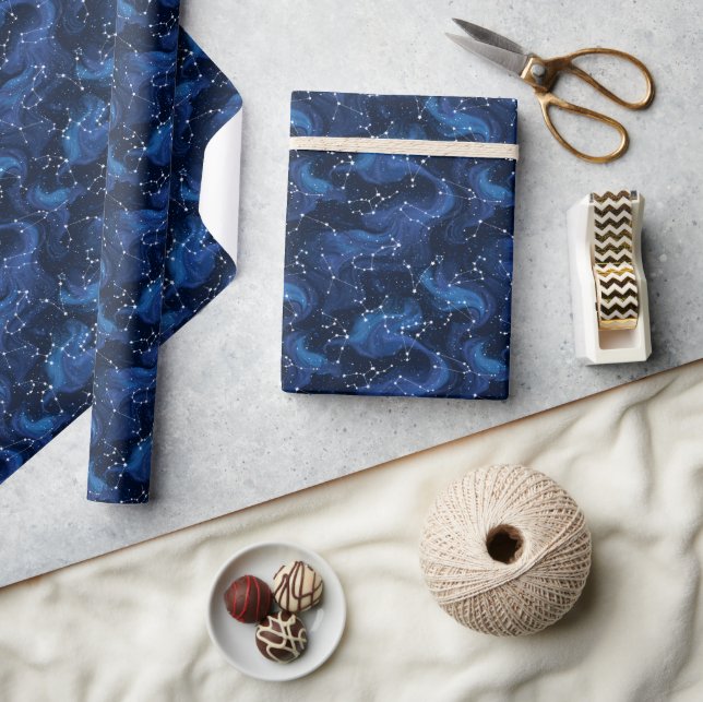 Papel De Presente Sinal do zodíaco da astrologia boho em azul (Artesanato)