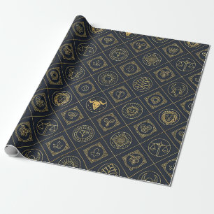 Papel De Presente Sinal do Zodíaco Ouro Preto (2)