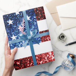 Papel De Presente Sinalizador americano vermelho e azul brilha