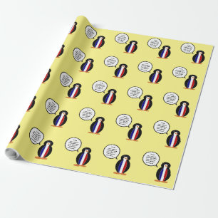 Papel De Presente Sinalizador Francês Falando Sra. Penguin Personali