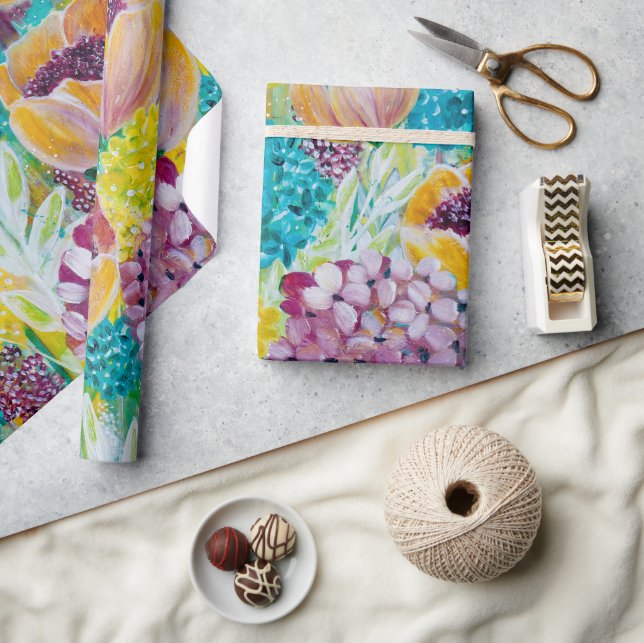 Papel De Presente Sinfonia Hydrangea Poppy Floral Wraping Paper (Artesanato)