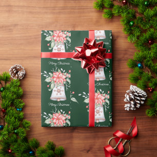 Papel De Presente Sino de Natal pastel com embrulho de poinsettia
