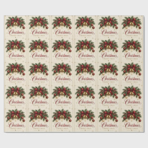 Papel De Presente Sino de Natal Vintage estilo de Natal com ramo de