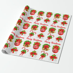Papel De Presente Sinos De Natal, Bolas, Canis E Presentes