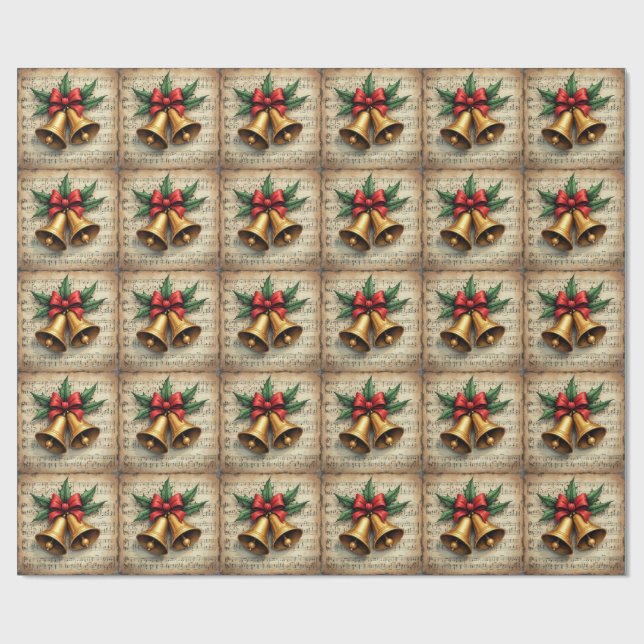 Papel De Presente Sinos de Natal em partitura (Aberto)
