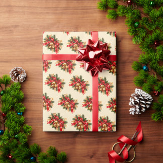 Papel De Presente Sinos de Natal Vermelho Festa Arco