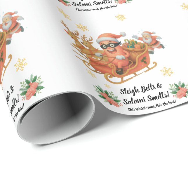 Papel De Presente Sinos de Trenó e Cheiro de Salame! (Ponta do rolo)