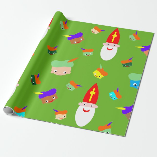 Papel De Presente Sinterklaas pakpapier met gekleurde pietjes (Desenrolado)