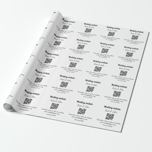Papel De Presente site de casamento simples minimal QR code adicione (Desenrolado)