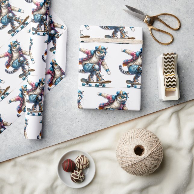 Papel De Presente Skateboarder de Gato Legal (Artesanato)