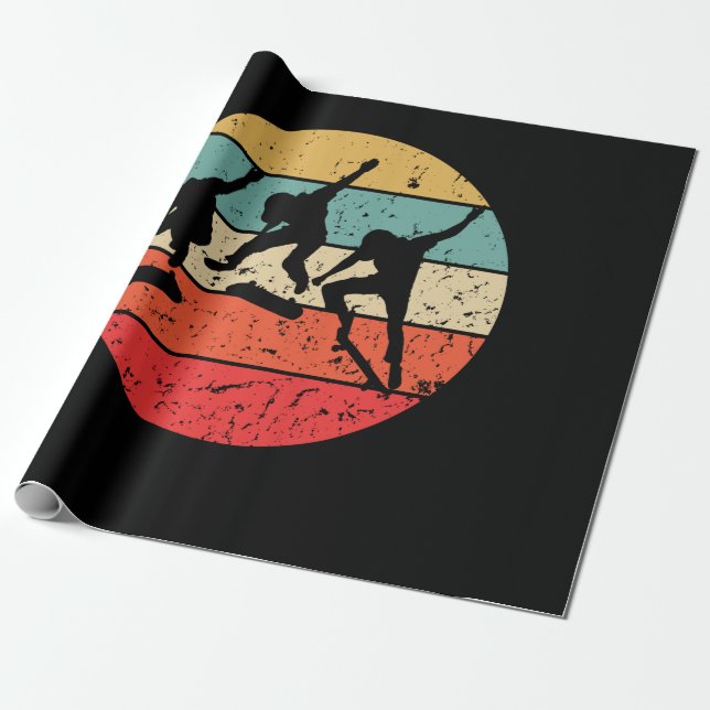 Papel De Presente Skateboarding - Vintage Retro Skateboarder (Desenrolado)