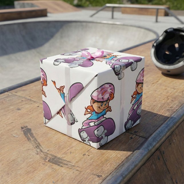 Papel De Presente Skater Girl Fun Pink Helmet Skateboard (Criador carregado)