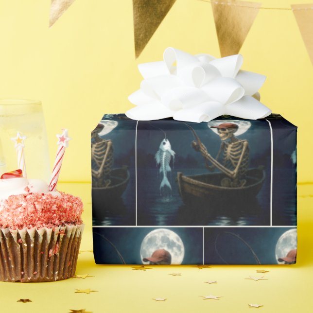 Papel De Presente Skeleton Fisheries em um barco-arremesso de madeir (Festa de aniversário)
