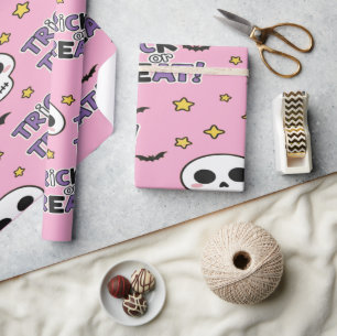 Papel De Presente Skeletons Bonitos Rosa Para O Halloween