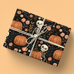 Papel De Presente Skeletons e Pumpkins do Dia das Bruxas