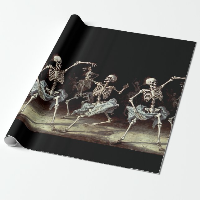 Papel De Presente Skeletons Gothic Weding Dançando (Desenrolado)