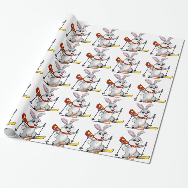 Papel De Presente Ski Bunny - Cartoon engraçado e bonito (Desenrolado)