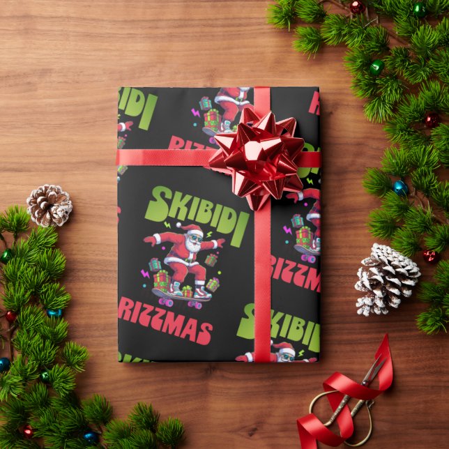 Papel De Presente Skibidi Rizzmas Santa on his Skate  (Presente de Natal)