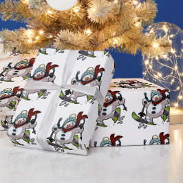Papel De Presente Skiing Snowman Cartoon Hat Grande Repetido