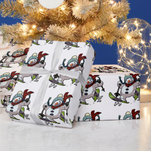 Papel De Presente Skiing Snowman Cartoon Hat Grande Repetido