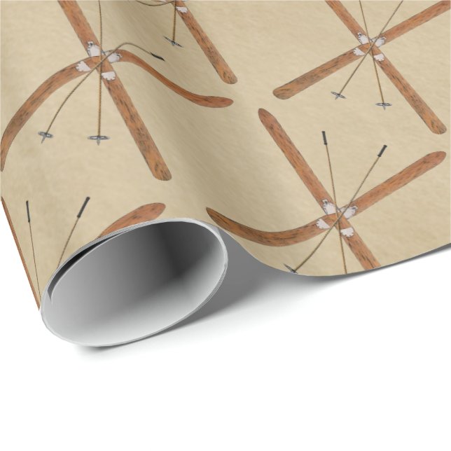 Papel De Presente Skis Entre Países Em Papel Antigo (Ponta do rolo)