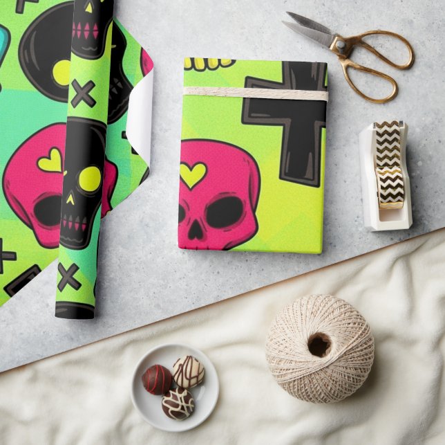 Papel De Presente Skull Pattern Wrapping Paper (Artesanato)
