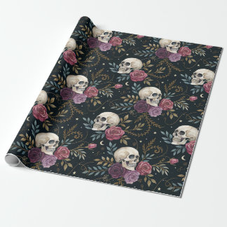 Papel De Presente Skulls & Roses Wrapping Paper