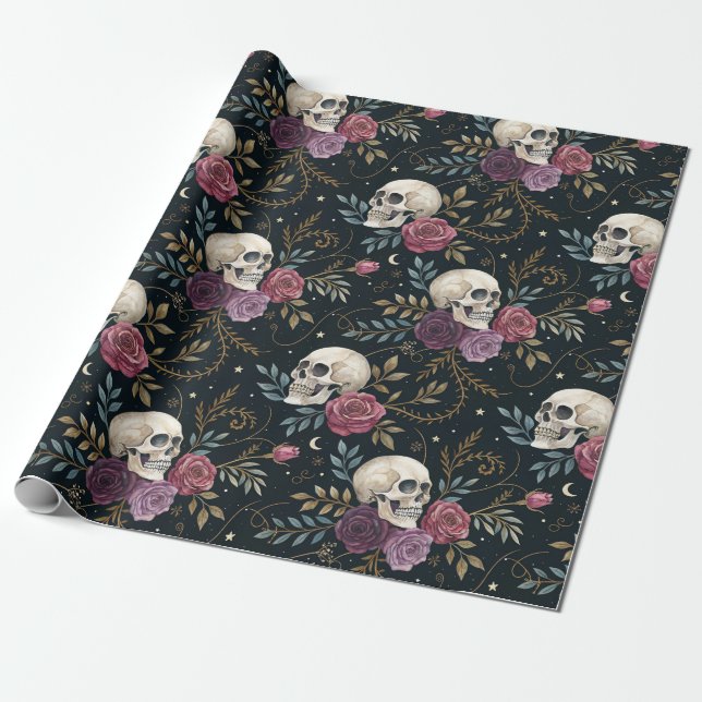 Papel De Presente Skulls & Roses Wrapping Paper (Desenrolado)