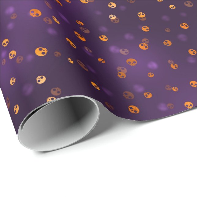 Papel De Presente Skulls Spooky Bokeh Purple Halloween Padrão (Ponta do rolo)