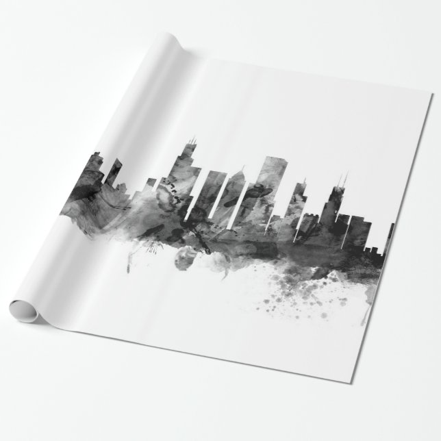 Papel De Presente Skyline de Chicago Illinois (Desenrolado)