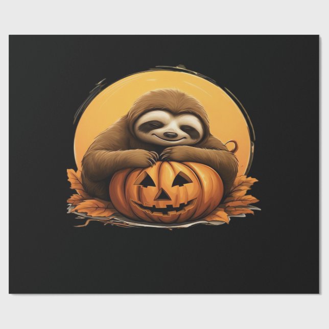 Papel De Presente Sleeping Sloth and Halloween Pumpkin Classic T-Shi (Aberto)